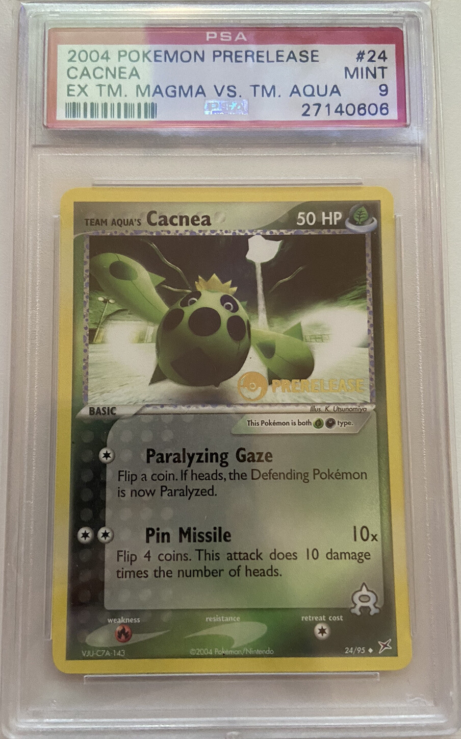 Team Aqua's Cacnea Prerelease ex 24/95 PSA Mint 9 Pokemon TCG Graded Card
