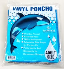 Vintage Sea World Vinyl Rain Poncho Adult Size Blue Shamu Killer Whale Sealed