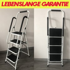 Trittleiter 4 Stufen Klappbar Stehleiter mit Handlauf mit Rutschfesten Matten