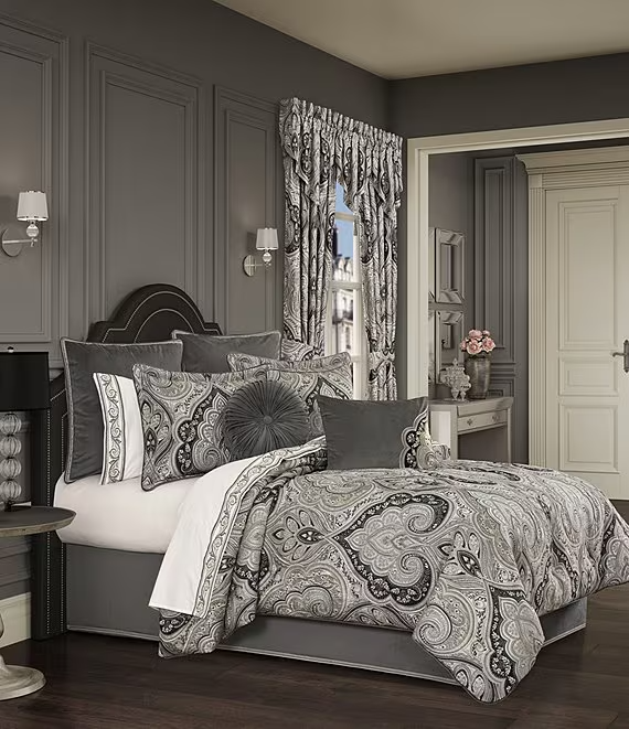 Queen New York Mariana Silver Piece Comforter Set New