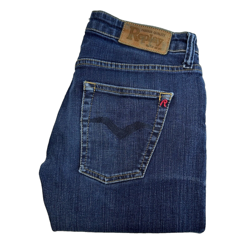 Replay WV524D Womens Jeans W29 L34 Blue Stretch Regular Straight Denim Low Rise