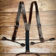 Real Leather Men's Suspenders Leather Button End Elastic Tuxedo Y