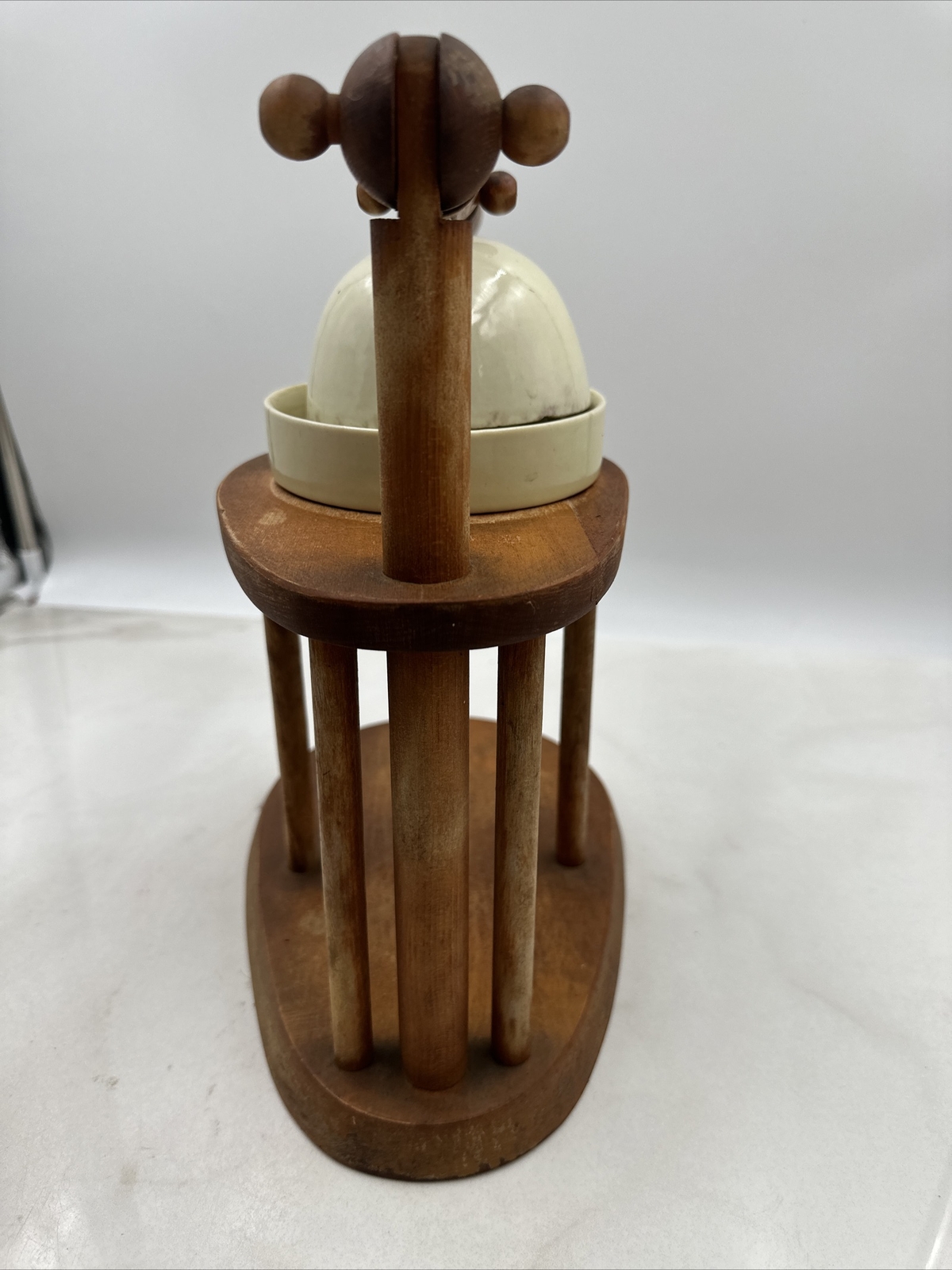 Vintage Juicer Juice Extractor Press Porcelain Wooden Stand Handle Table Top