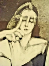 "HOMAGE to MODIGLIANI" 31x37" Framed/Glass MONOTYPE Artist SIGNED 1995 M Russell