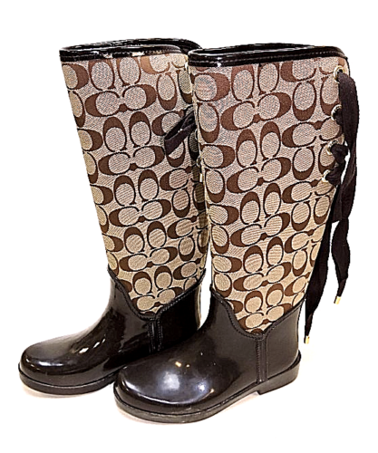 COACH TRISTEE CLASSIC ICONIC SIGNATURE LACE UP CORSET LOGO RAIN BOOTS SIZE 5B  - Picture 1 of 8