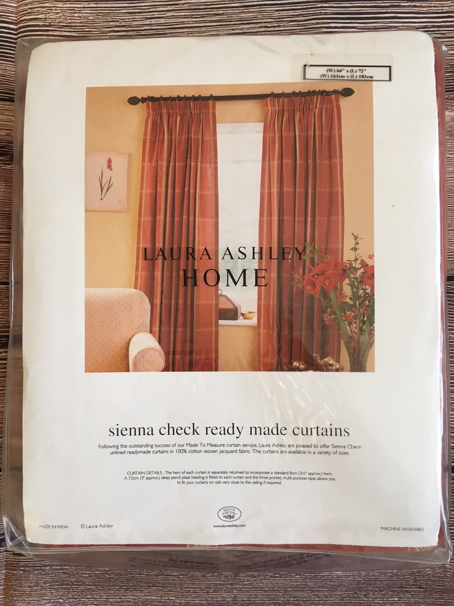 Laura Ashley Vintage Rare Sienna Check Ready Made Curtains 64