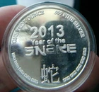 .999 Fine 1oz Silver 2013 Year of the Snake Round Art  #1866
