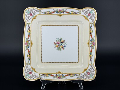 Minton STRATFORD Large Porcelain Square Serving Platter B1121 Garland Yellow Rim