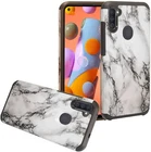 For Samsung Galaxy A11 - Hard Hybrid Armor Phone Case Cover White Marble Pattern