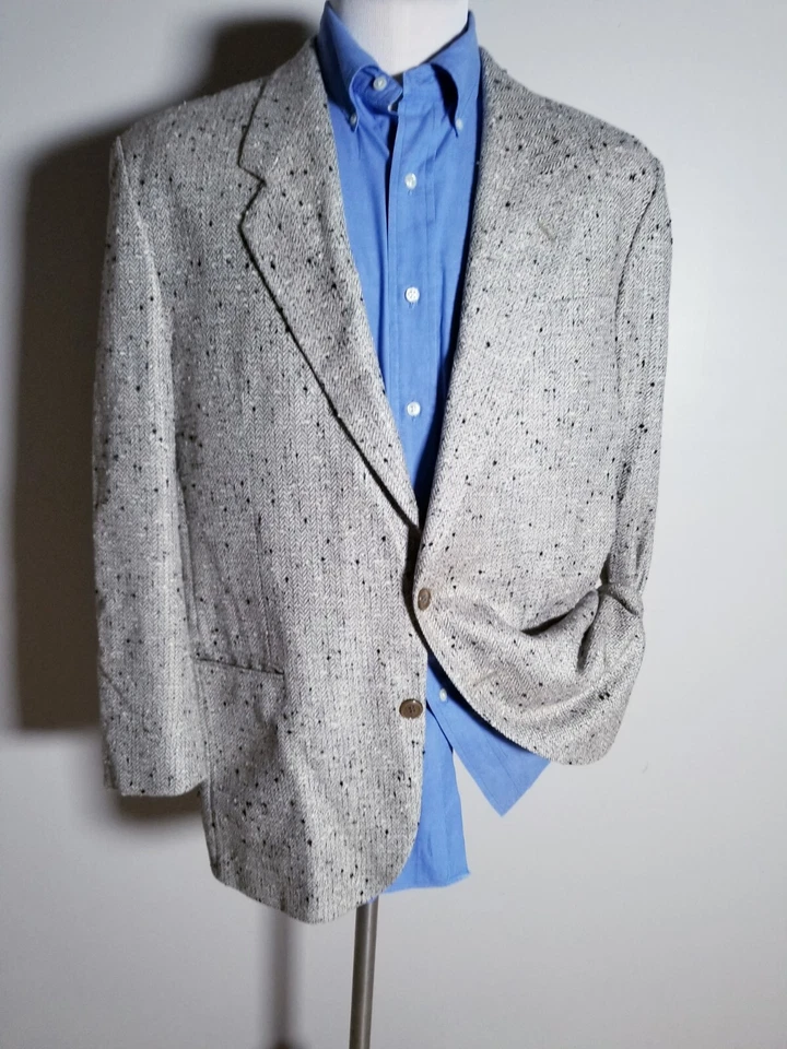 Blazer Abrigo Deportivo CHAQUETA 42R C. PALAZZI Francia Tostado Negro Blanco Tweed Donegal De Colección Foto 2 de 4