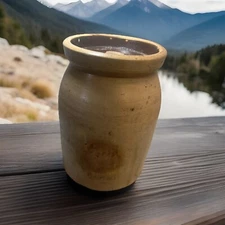 Antique Cream Brown Crock With Lid (read) Primitive Cottage