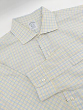 Brooks Brothers Mens Dress Shirt 16x34 Blue Yellow Check Classic Fit Non-Iron