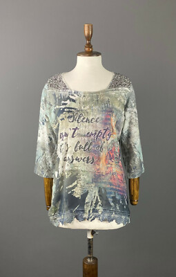 Ladies Tredy Multicolor Patterned Mesh Pullover Top Blouse Size 40