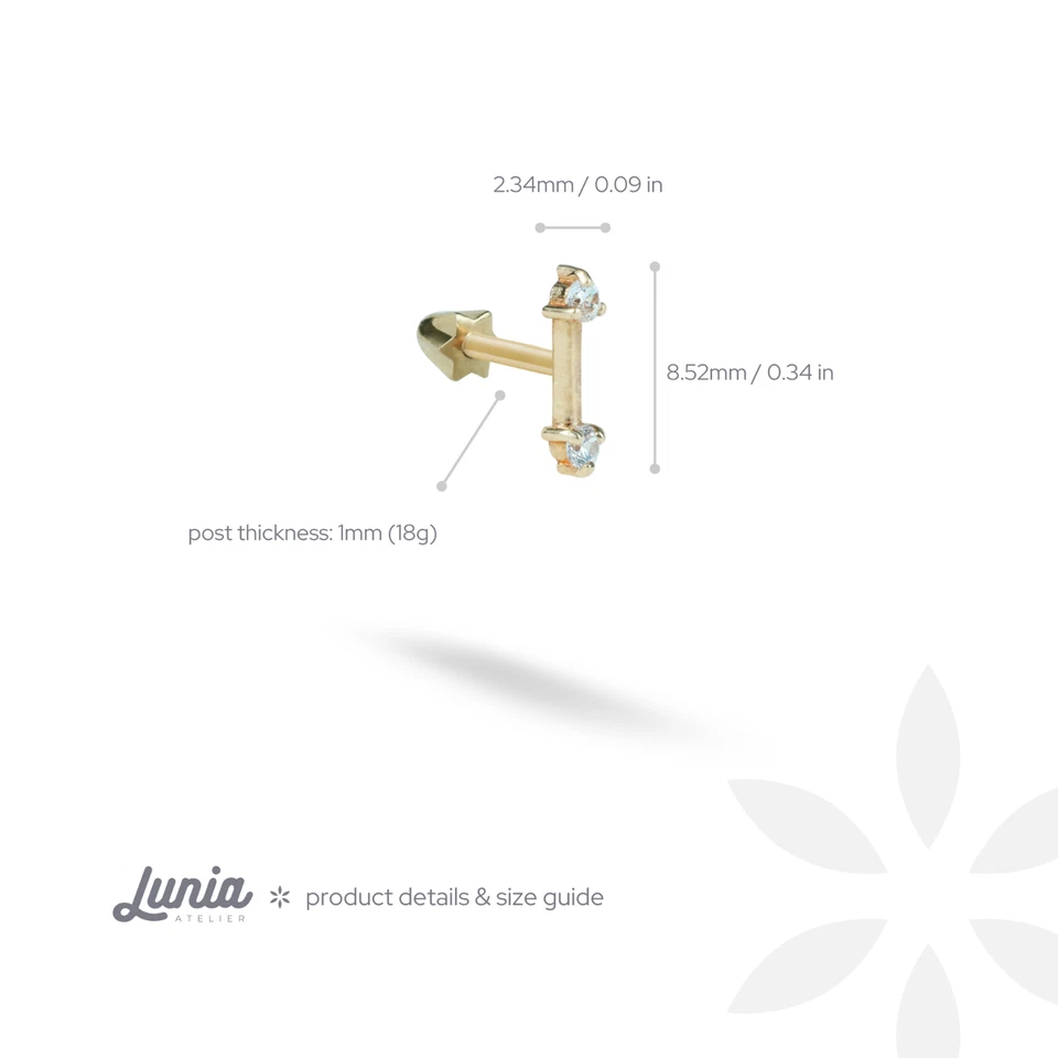 14K Solid Gold Double Arrow Earring Flatback Stud Minimalist Tragus Helix 18G - Image 4 of 4