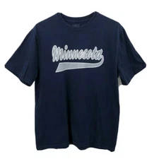 Jerzees Mens T-shirt Navy Blue Crew Neck Short Sleeve Minnesota Silver Graphic