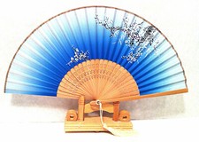 Chinese Bamboo Folding Fan Hand-held Fan with White Plum Flower Design