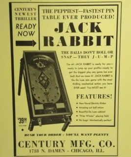 Jack Rabbit Century Mfg Co. Pinball Marketplace Magazine Game AD 1981