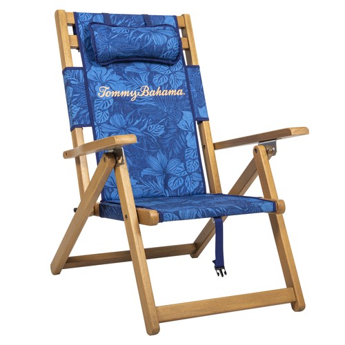 Tommy Bahama Wood Sling Beach Chair, 3-Position Reclining, Foldable, Zip Pouch
