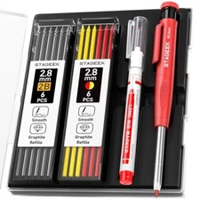 Carpenter Pencils Set with Sharpener, Heavy Duty Woodworking Tools with 13 Red