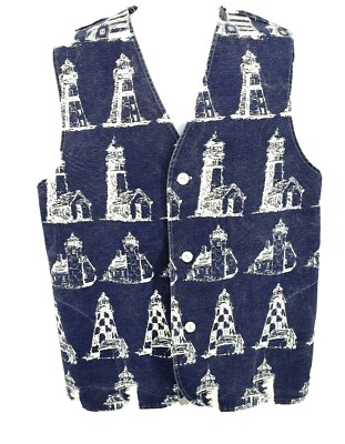 Vtg Michigan Rag Company Adult Lighthouse Vest Blue Size Large Denim Canvas New