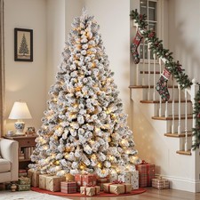 SHareconn 7ft Snow Flocked Spruce Pre-lit Artificial Christmas Tree, White