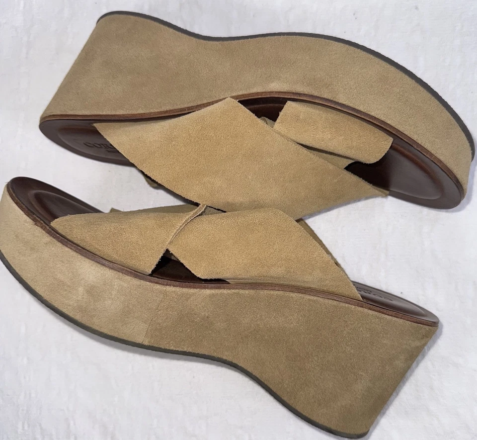 Sandalia Corso Roma 9 Hecha en Italia Gamuza Tostada Camel Cuña Cruzada Nueva Sin Caja Boho Talla 39 Foto 3 de 4