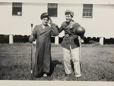 WW2 Army Soldier Men Having Fun Military Comedy Antique Vintage Snapshot Photo