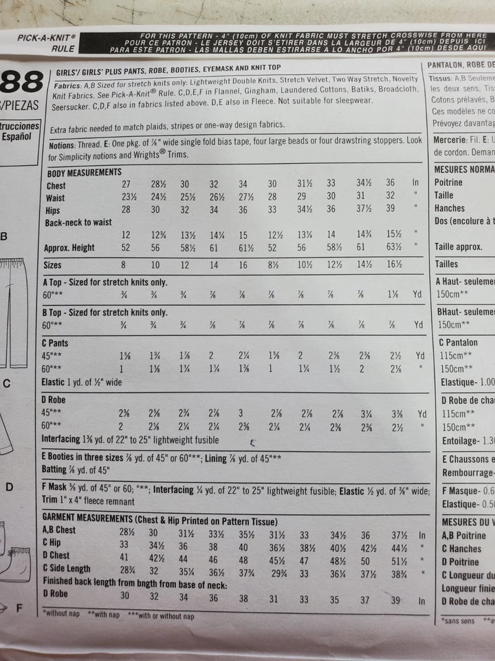 Simplicity 3988 Girls Pajama Pants Robe Bootie Knit Top Child 8 -1 6 UNCUT 2006 - Image 4 of 4