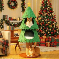 PAWZ Road Christmas Cat Tree for Indoor Cats Cute Cat Tower with Cozy Condos M/L
