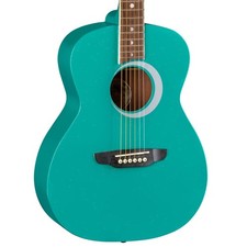 Luna Aurora Borealis Mini Grand Concert Acoustic Guitar, Basswood Top, Teal