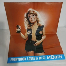 Rare Vintage Schmidt Beer Girl Poster Sign everybody loves a big mouth 
