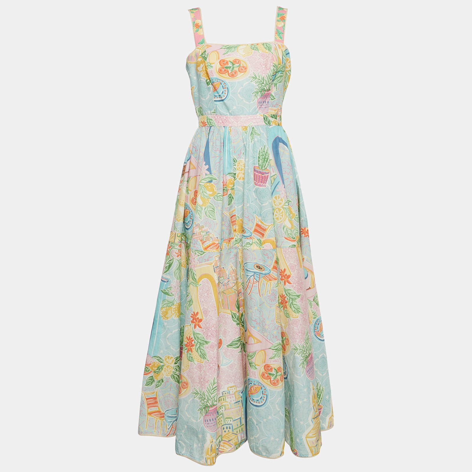 Elissa Studio Multicolour Lemon Pattern Cotton Midi Dress M