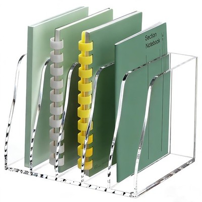 Clear Acrylic File Folder Holder - 5 Vertical Compartments Desk Document Sort...