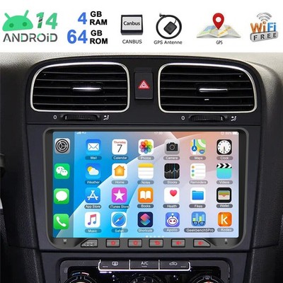 9'' 4+64G Android 14 Autoradio Carplay GPS RDS Für VW Golf 5 6 Polo Touran Tiguan