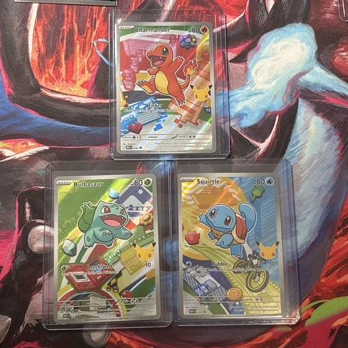 First Partner Kanto Starters Bulbasaur, Charmander, Squirtle Pokemon 3 Card Set
