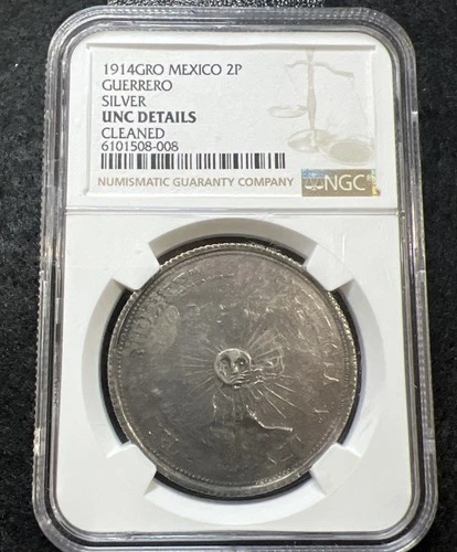 1914-GRO Mexico Guerrero Silver 2 Pesos 2P - NGC Uncirculated Details (UNC MS)