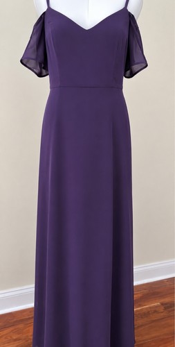 Birdy Grey Devlin Chiffon Plum V-Neck Maxi Dress L Cold Shoulder BG6021PL04