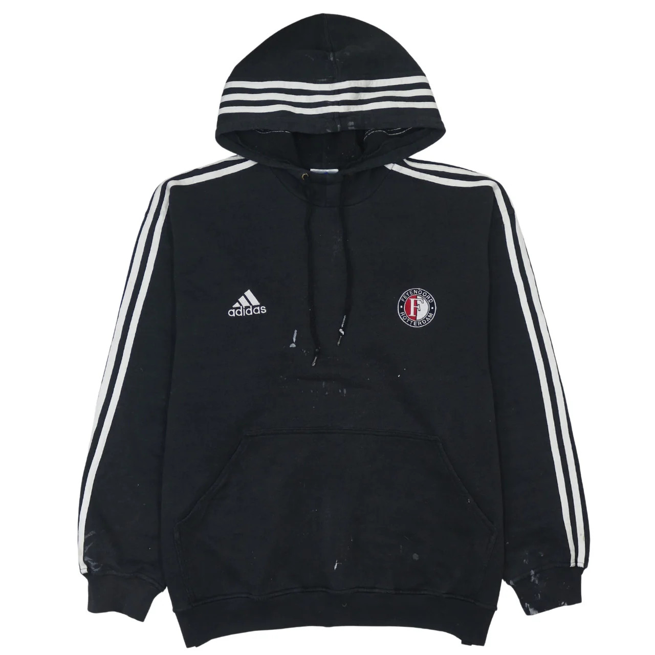 Adidas 90's Striped Sleeve Pullover Hoodie Large Black