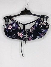 NWT Ambrielle Swim Bikini Top Womans Size Small Black/Floral Spaghetti Straps