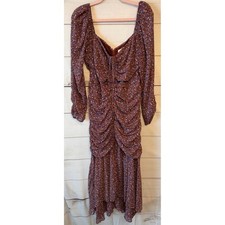 ASTR The Label Brown Purple Ditsy Floral Ruched Midi Dress Romantic Womens