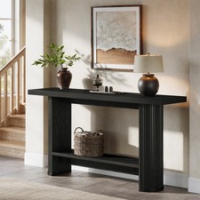 55 Inch Black Console Table Farmhouse Wooden Narrow Entryway Table  for Hallway