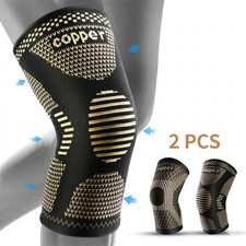 2PC Copper Knee Brace Sleeve for Arthritis Pain Support Compression Sports Relie