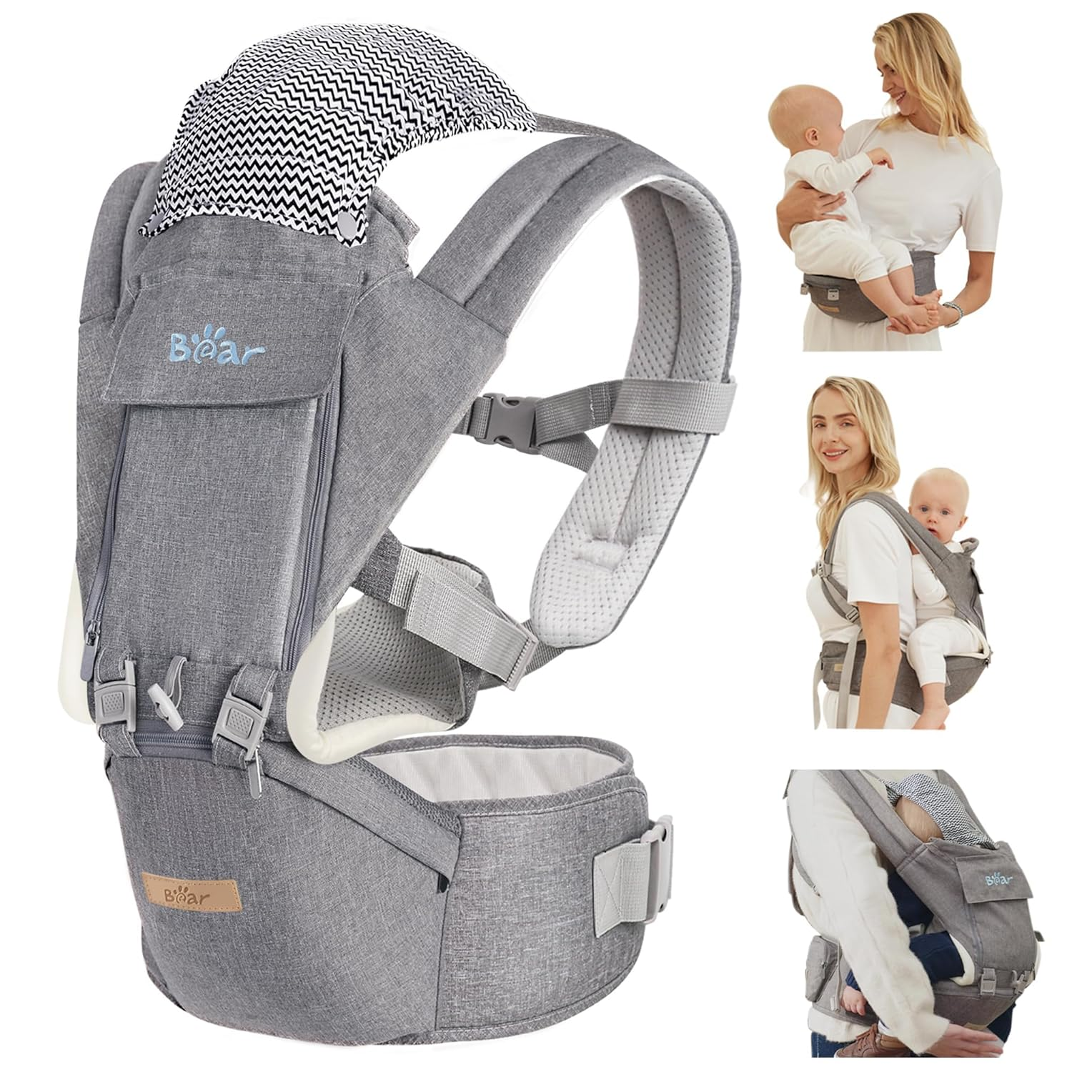 Baby Carrier, 6-In-1 Baby Carrier Newborn to Toddler with Hip Seat (Ergonomic M-image