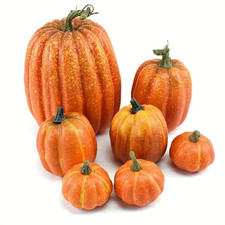 7Pcs Pumpkin Autumn Decor Outdoor Orange Foam Plastic Fake Artificial Pumpkin Ha