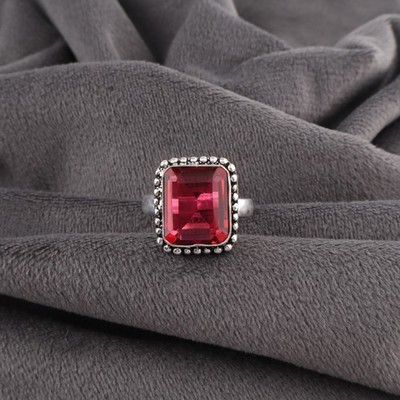 Sterling Silver Rectangle Pink Rubellite New Engagement Band Sister Ring Jewelry