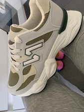 Womens Chunky Trainers Size 6uk White Grey Sage  Green Accents Brand New