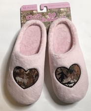 HANDCRAFT CAMO HEART DESIGN MEMORY FOAM SLIPPERS WOMENS SZ XL 9.5-10.5 Pink NWT
