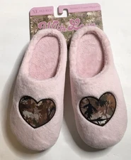 HANDCRAFT CAMO HEART DESIGN MEMORY FOAM SLIPPERS WOMENS SZ XL(9.5-10.5) Pink NWT