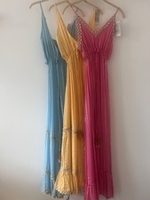 Chiffon Maxikleid lang Spaghettiträger V-Aus...