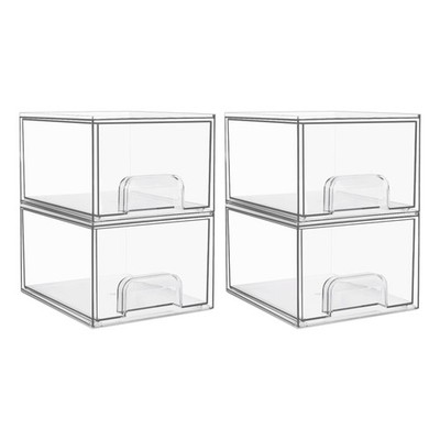 4 Stück durchsichtige kleine stapelbare Schubladen zur Aufbewahrung, Acryl Badezimmer Make-up